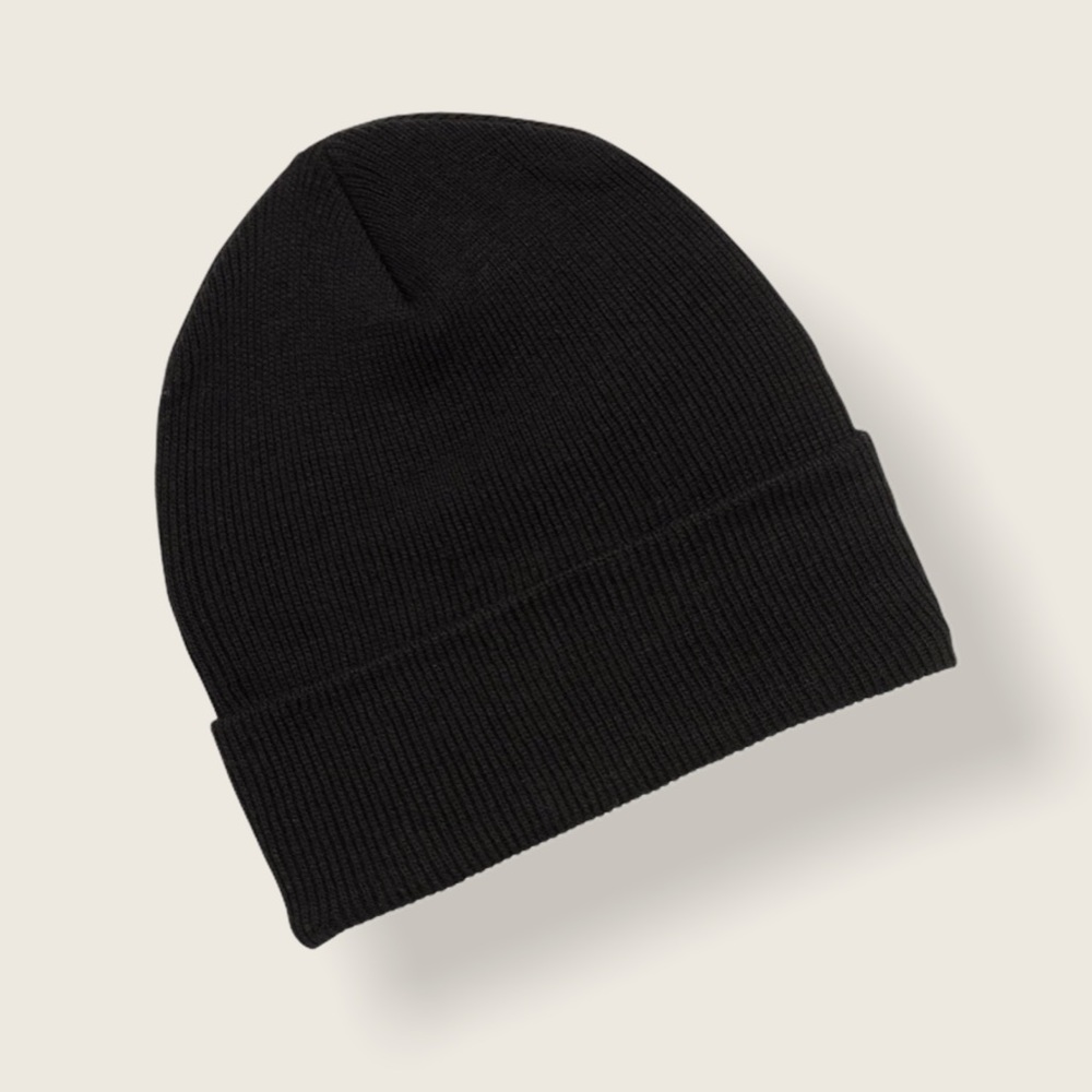Basic Black Acrylic Rib-Knit Beanie Toque Hat